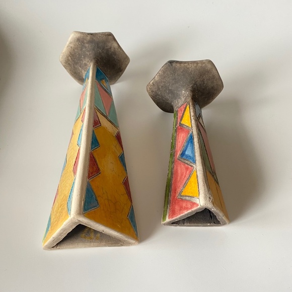 Vintage Raku Art Pottery Candlestick Holders, Set of 2 - Picture 10 of 14